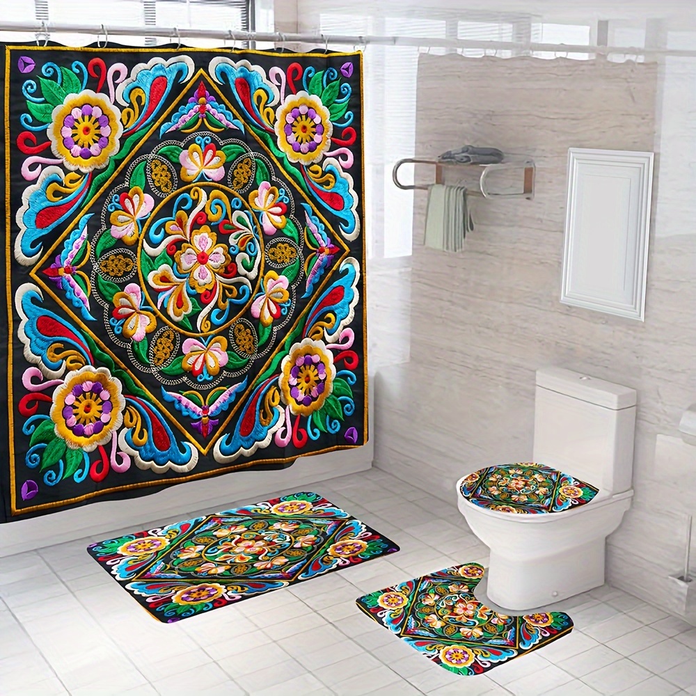 Aesthetic Shower Curtain Set Vintage Ethnic Bathroom Decor - Temu