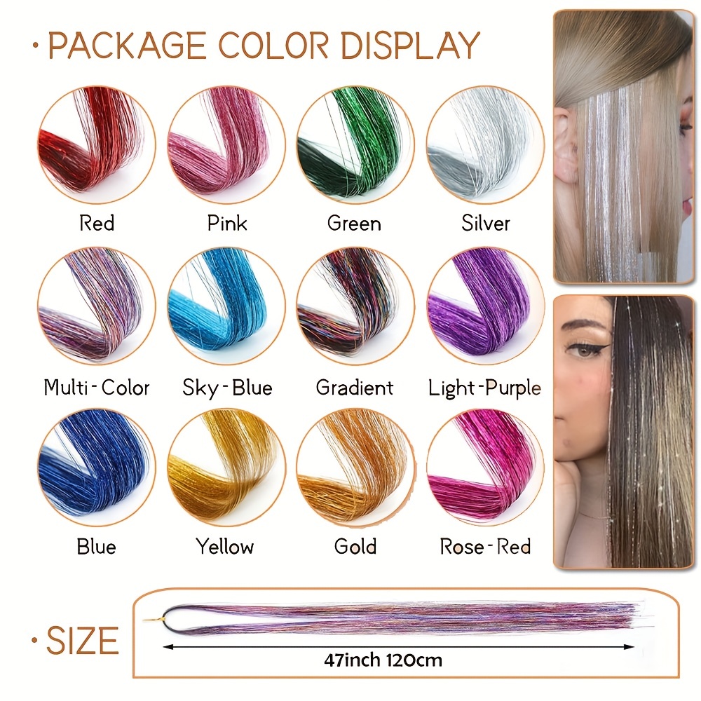 Hair Tinsel Kit 47 Inches 10 Colors 2000 Strands Hair Tinsel Heat