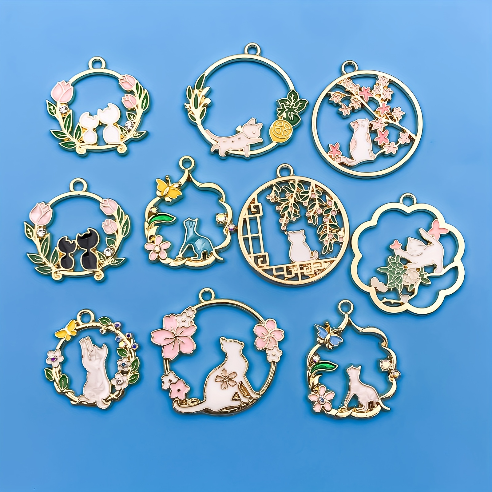 

10pcs Styles Enamel Cat Pattern Alloy Pendant For Diy Bracelet Necklace And Any Accessories