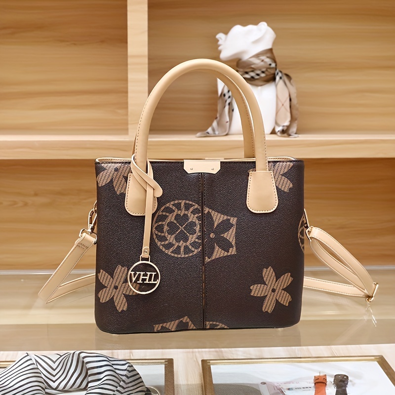 Classic Flowers Print Shoulder Bag, Stylish Large Capacity Handbag,  Portable Zipper Storage Bag - Temu