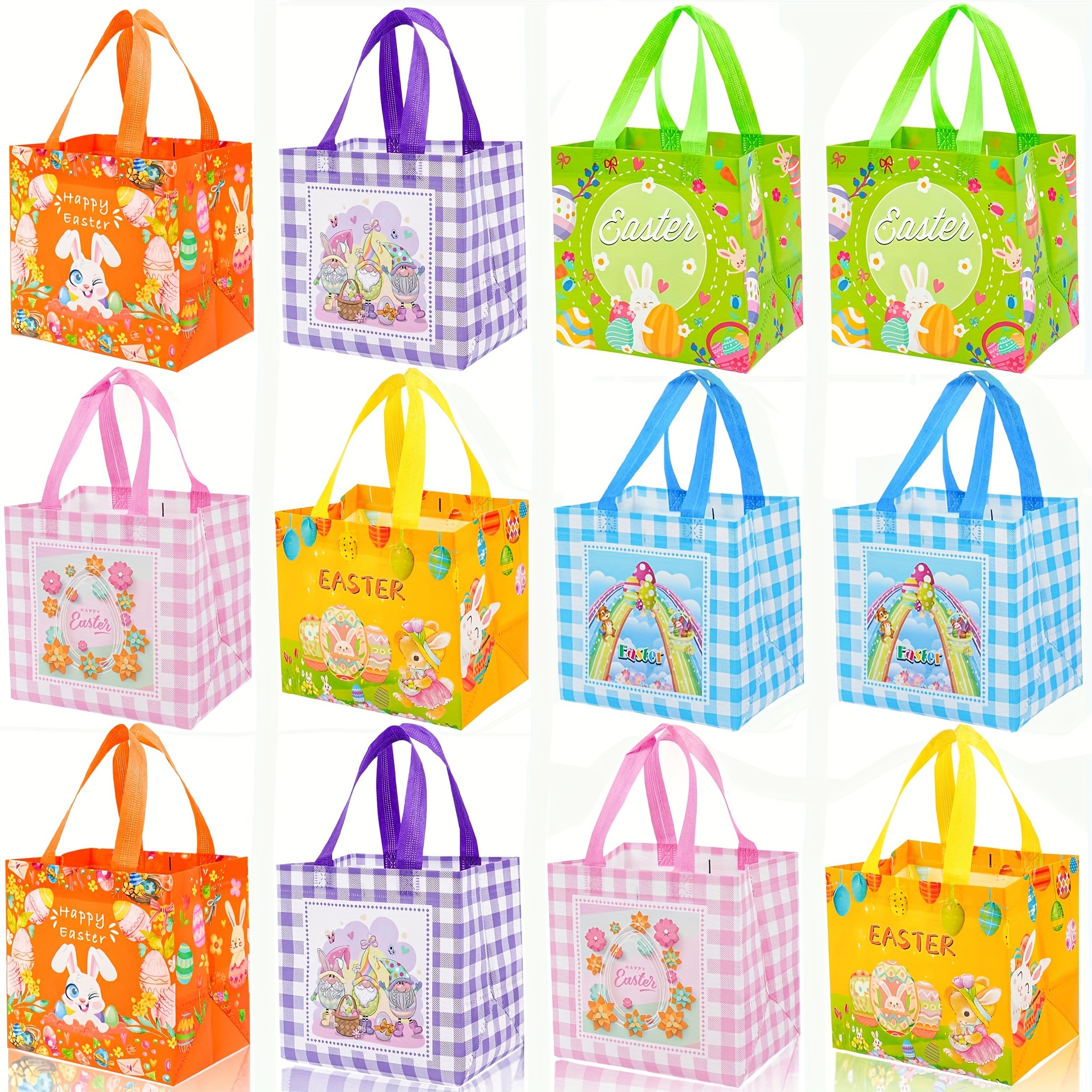 

6/12pcs Easter Gift Bags, Easter Basket With Handle Gift Bag Reusable Non-woven Handbag Suitable For Easter Holiday Supplies 8x6x8 Inches