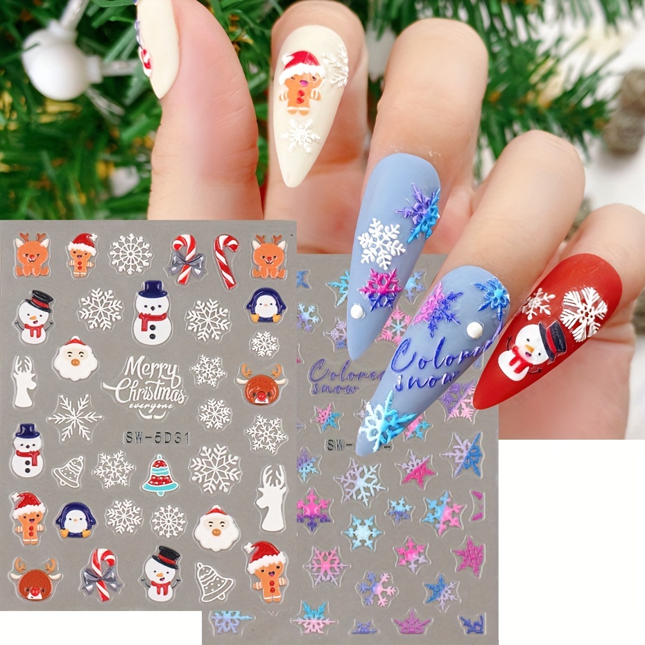 5d Embossed Christmas Nail Art Stickers,self Adhesive Snowflake