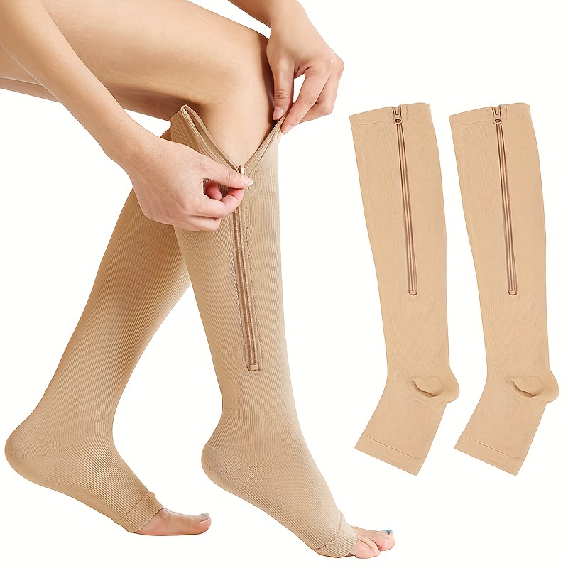 Copper Compression Socks Calf Foot Sleeve Support Zipper Pain Relief - Men  Women