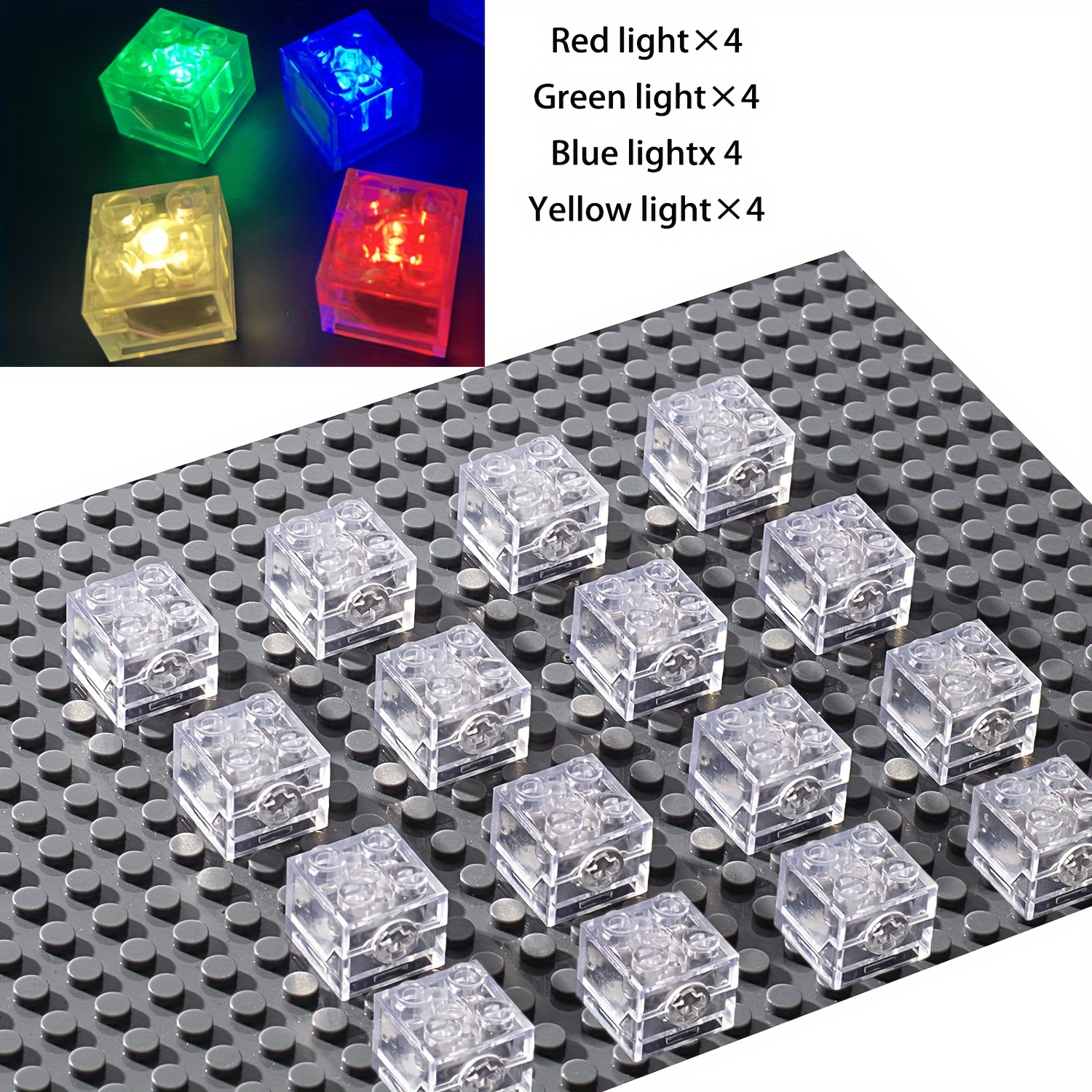 

16pcs Light Up Bricks Accessory Kit, 2x2 Classic Clear Multicolored Led Light Bricks Set, Compatible With All Major Brands, Christmas Gift, Red/blue/green/yellow