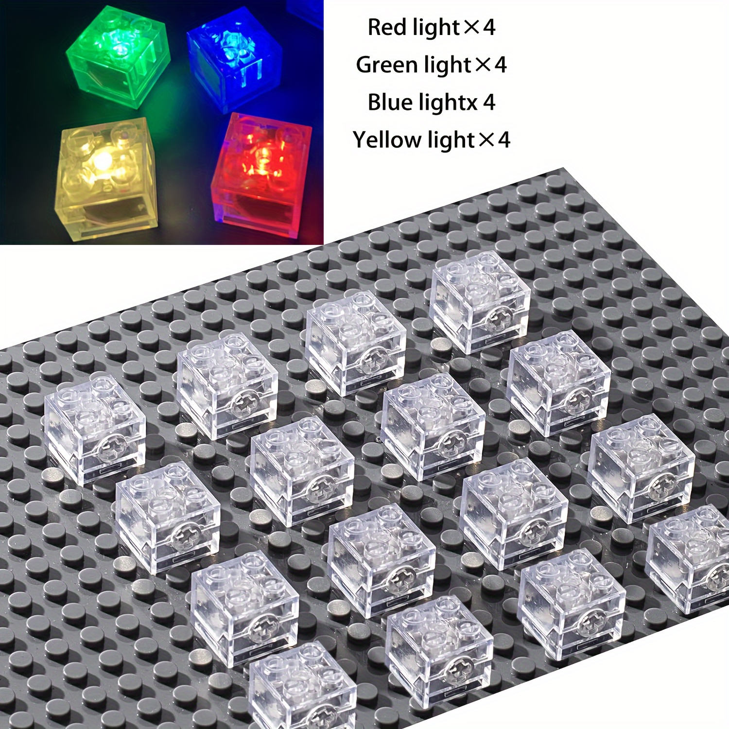 16pcs Light Up Bricks Accessory Kit 2x2 Classic Clear Multicolored LED Light Bricks Set Compatible With All Major Brands Christmas Gift Red Blue G