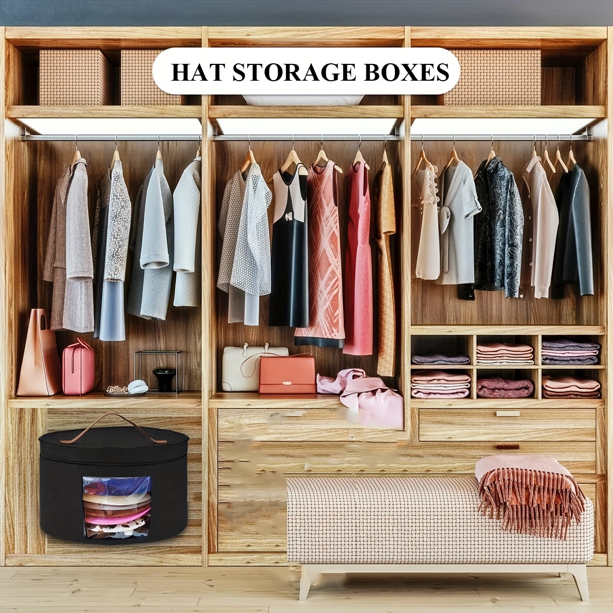 Hat Box Hat Storage Box Stackable Round Brim Hats Organizer - Temu