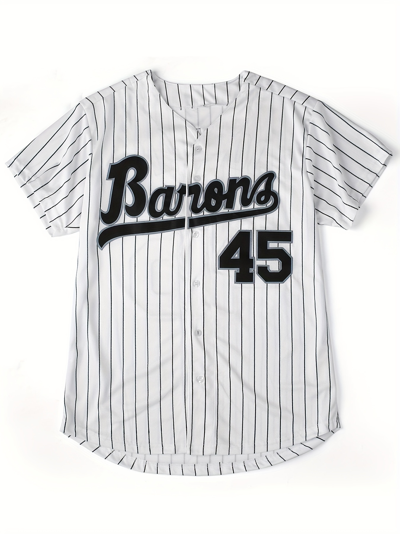 Men's Classic Design # 45 Baseball Jersey, Athletic Striped Button Up Short  Sleeve Baseball Shirt For Training Competition