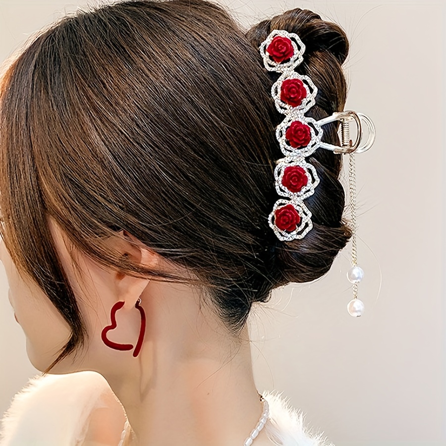 Rhinestone Decor Flower Shaped Hair Grab Clip, Acetate Acid Hair Claw Clip,  Cute Hair Accessories For Daily Decoration - Temu