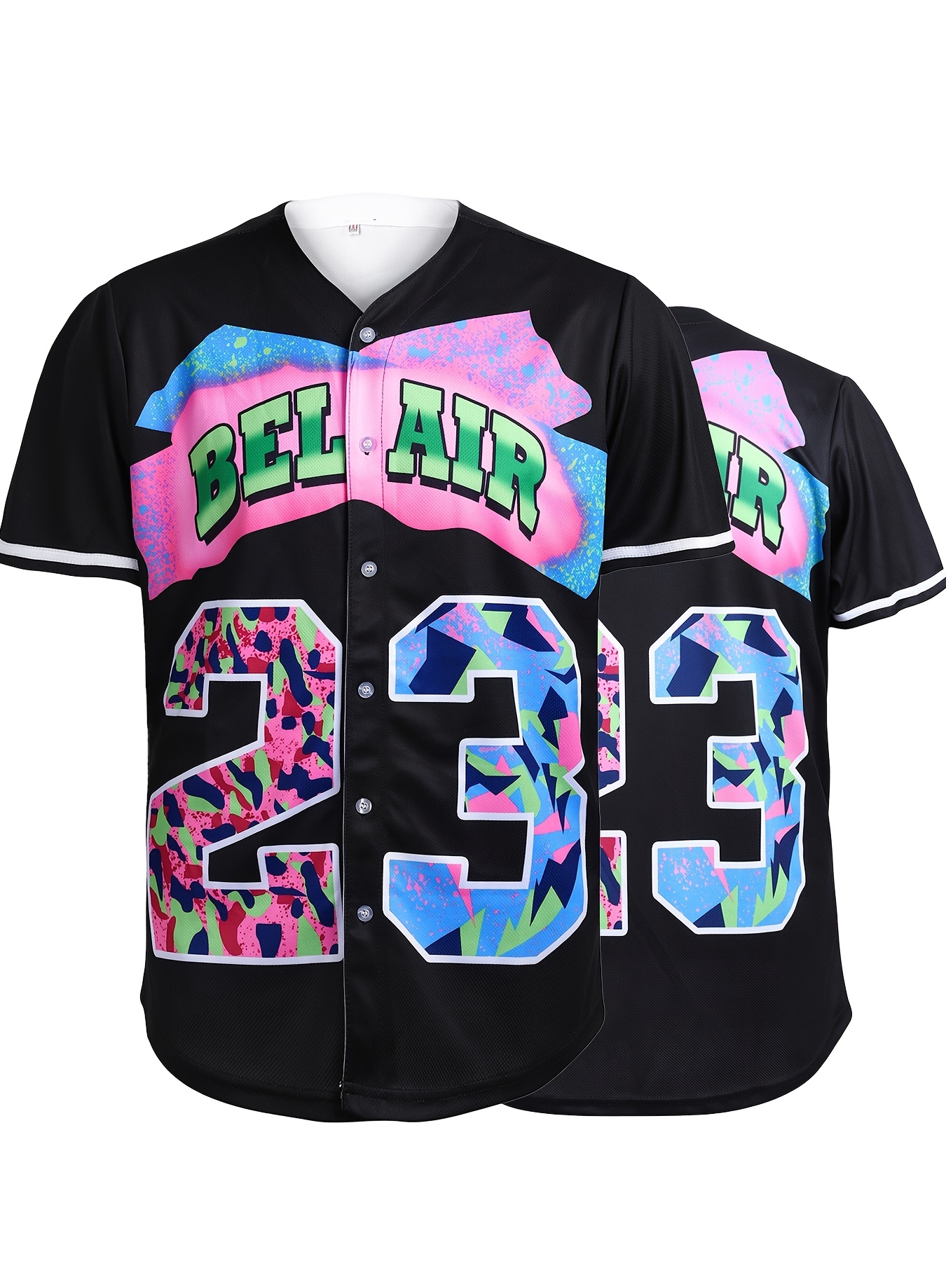 Men's Bel Air #23 Baseball Jersey, 90's City Theme Party Clothing, Hip Hop  Fashion Button Up Short Sleeve Shirt Suitable For Birthday Parties - Temu