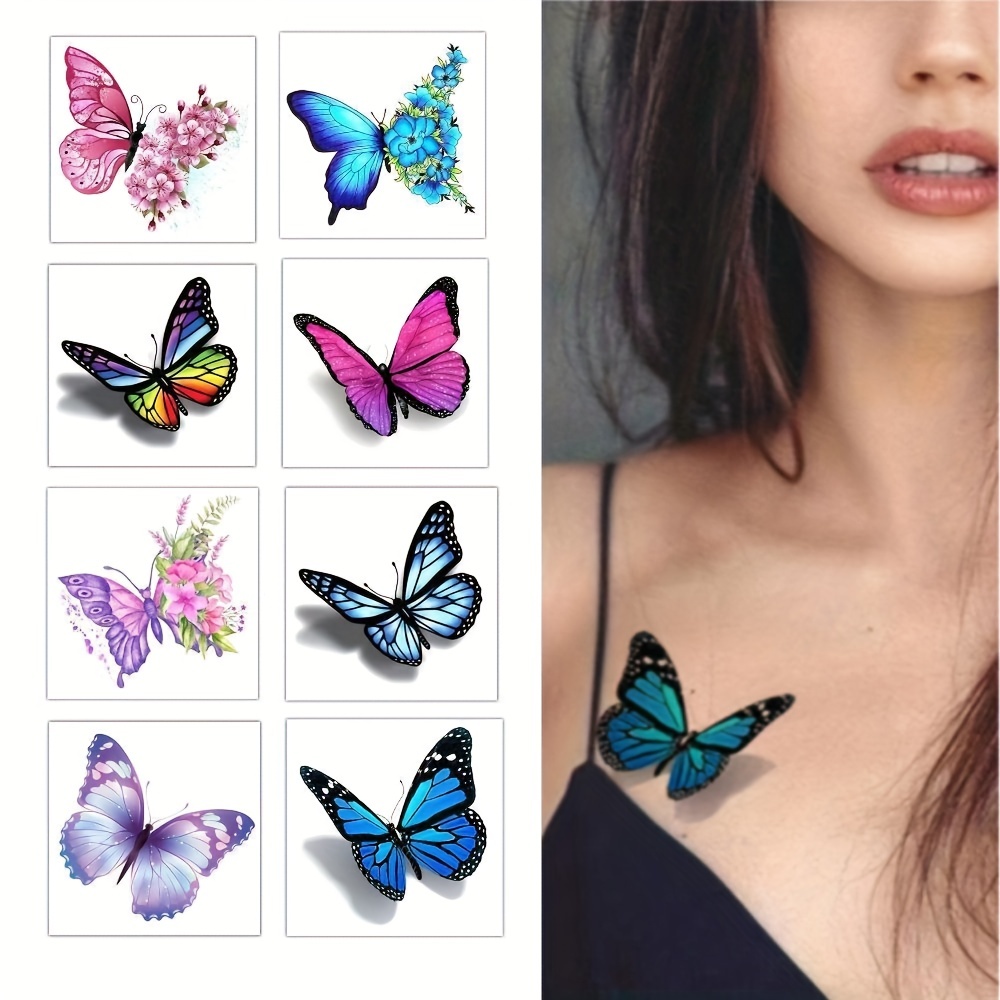 Vibrant 3D Butterfly Illusion Tattoos