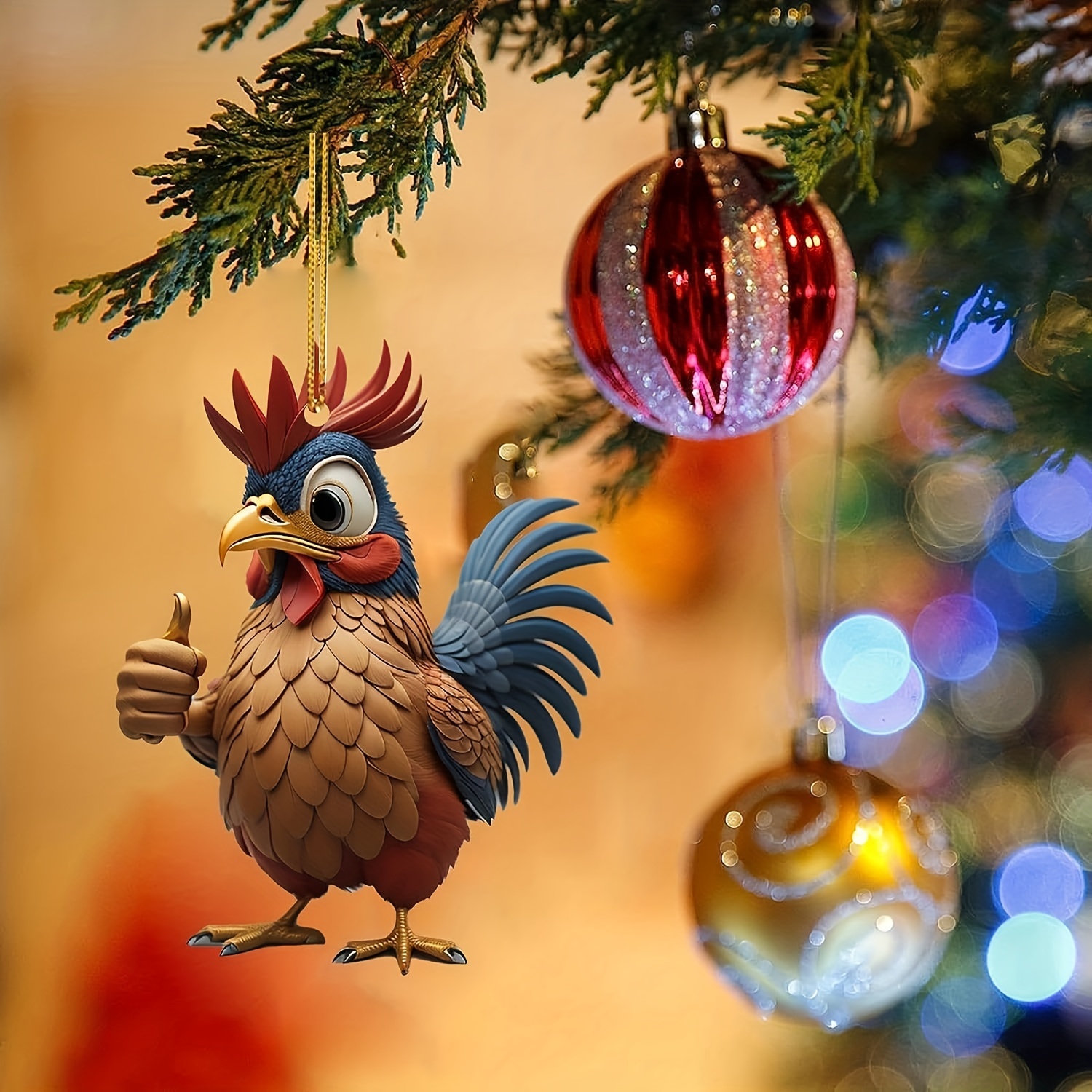 galinha Natal – Acrílico desenho 2D fofo galo Natal, pingente carro,  enfeite engraçado galo, decoração galo Natal para amantes galinhas e salas  Youyan