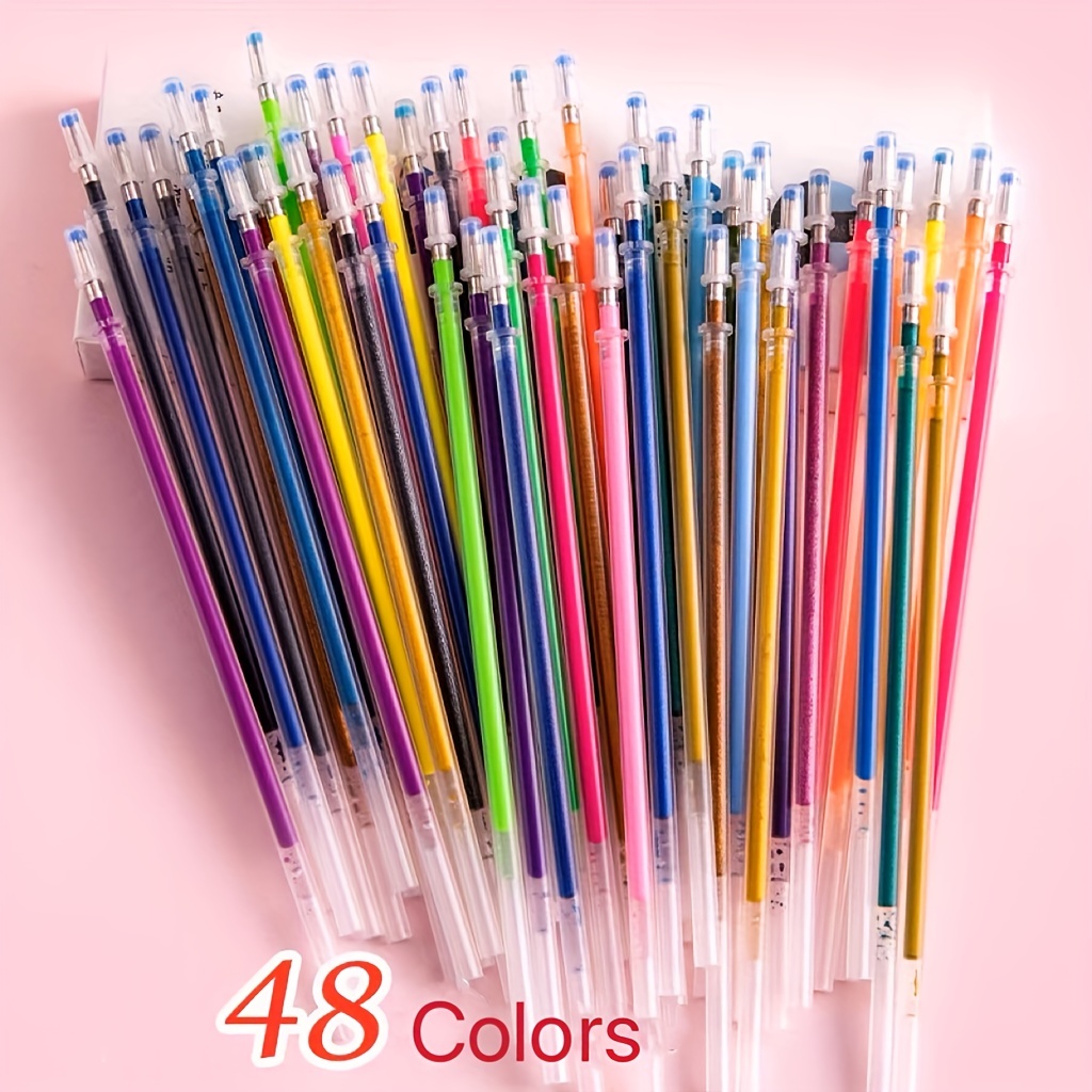 Neon Pens 48 Pcs Glitter Pens Set Gel Colour Pens Set Color Stationary For  Gift Colorful Pen Gift for Kids Coloring Sketching Painting Drawing.
