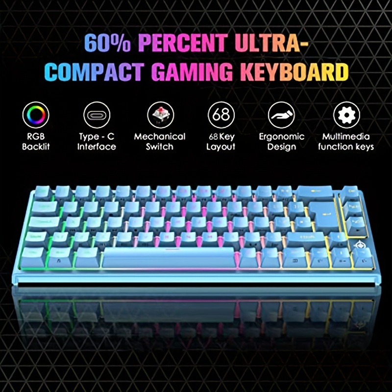 UK Layout 60% Percent Mechanical Gaming Keyboard RGB Backlight USB C for  PC, PS4