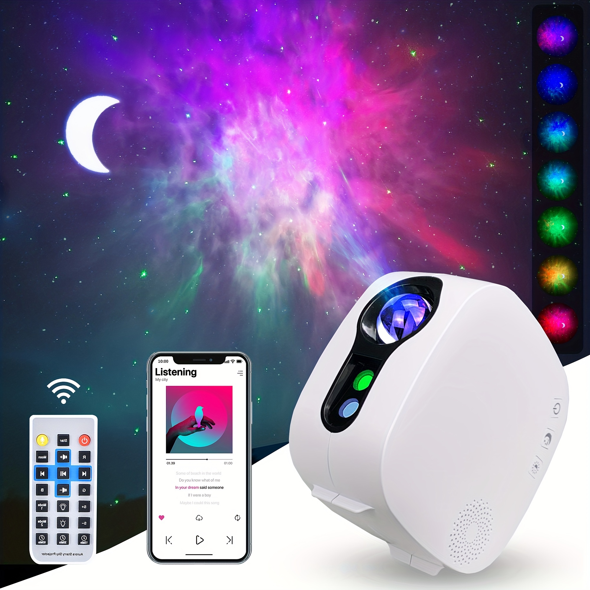 Northern Lights Aurora Moon and Laser Star Projector with Bluetooth Speaker