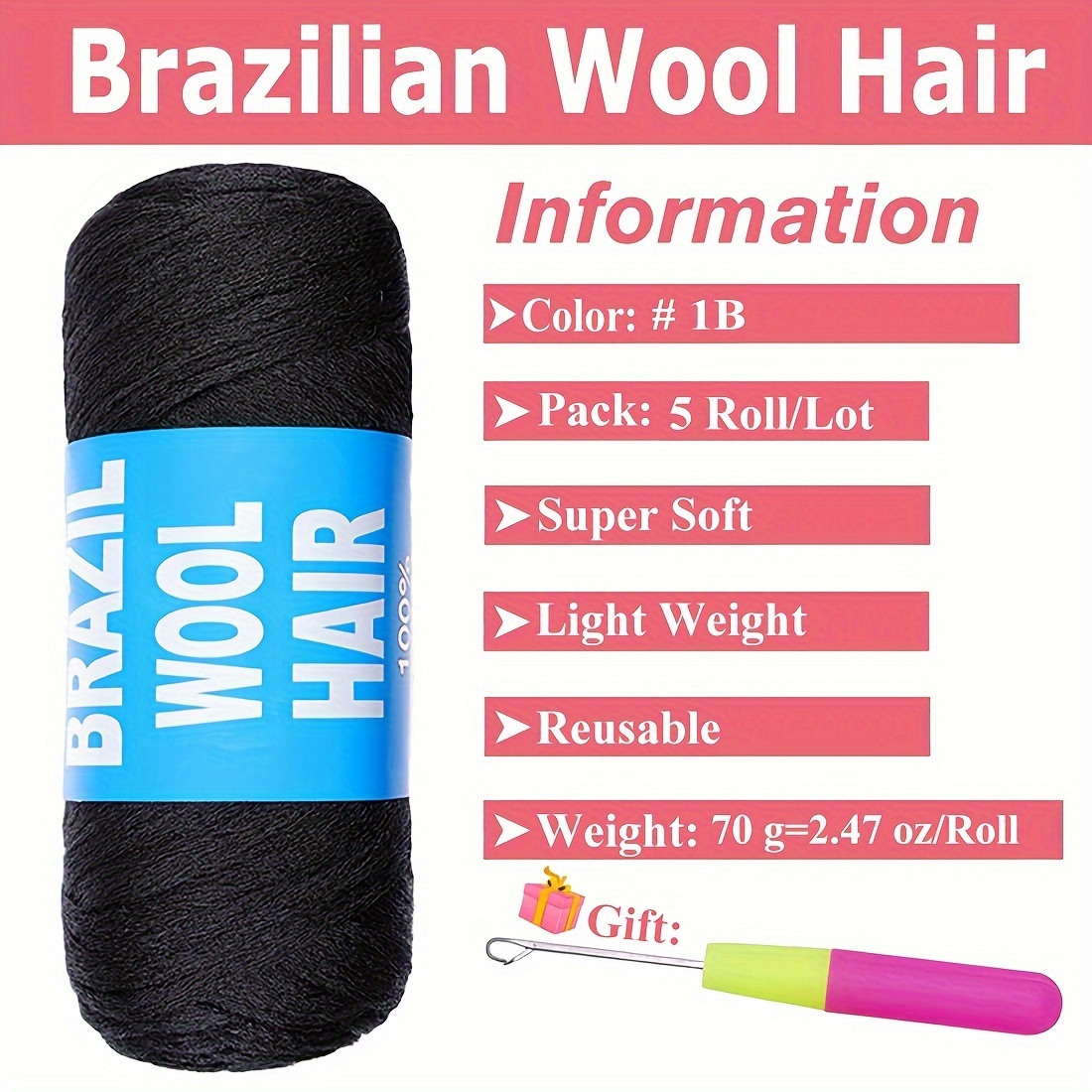 5 Packs Brazilian Yarn Wool Hair Arylic Yarn For Hair Crochet Braid Twist  Warps