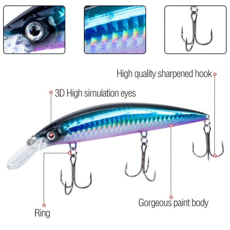 6 Minnow Fishing Lures Set 3 segments Jointed Colorful Paint Long Casting