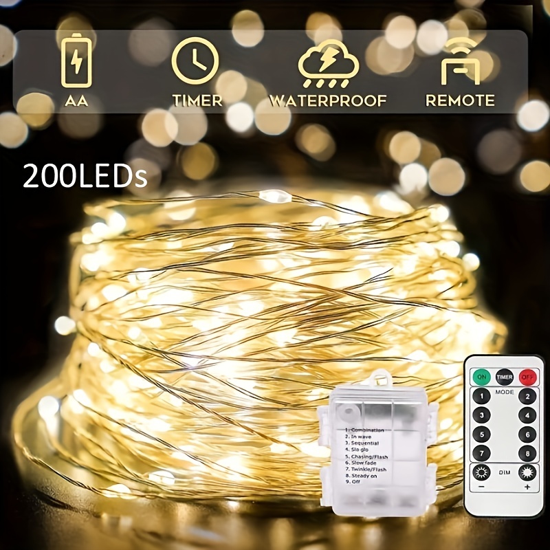 Guirlande Lumineuse Extérieure 200 LED 5m - Blanc Chaud - 8 Modes - Etanche  IP44