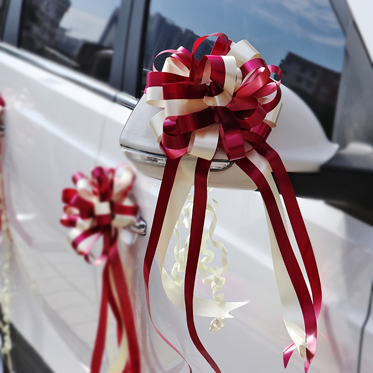 Car Decoration Garland Wedding Bride Couple, Ribbon Bows Set Wedding Decor  - Simulation Rose Flower Artificial Flowers Set Party Events Accessories