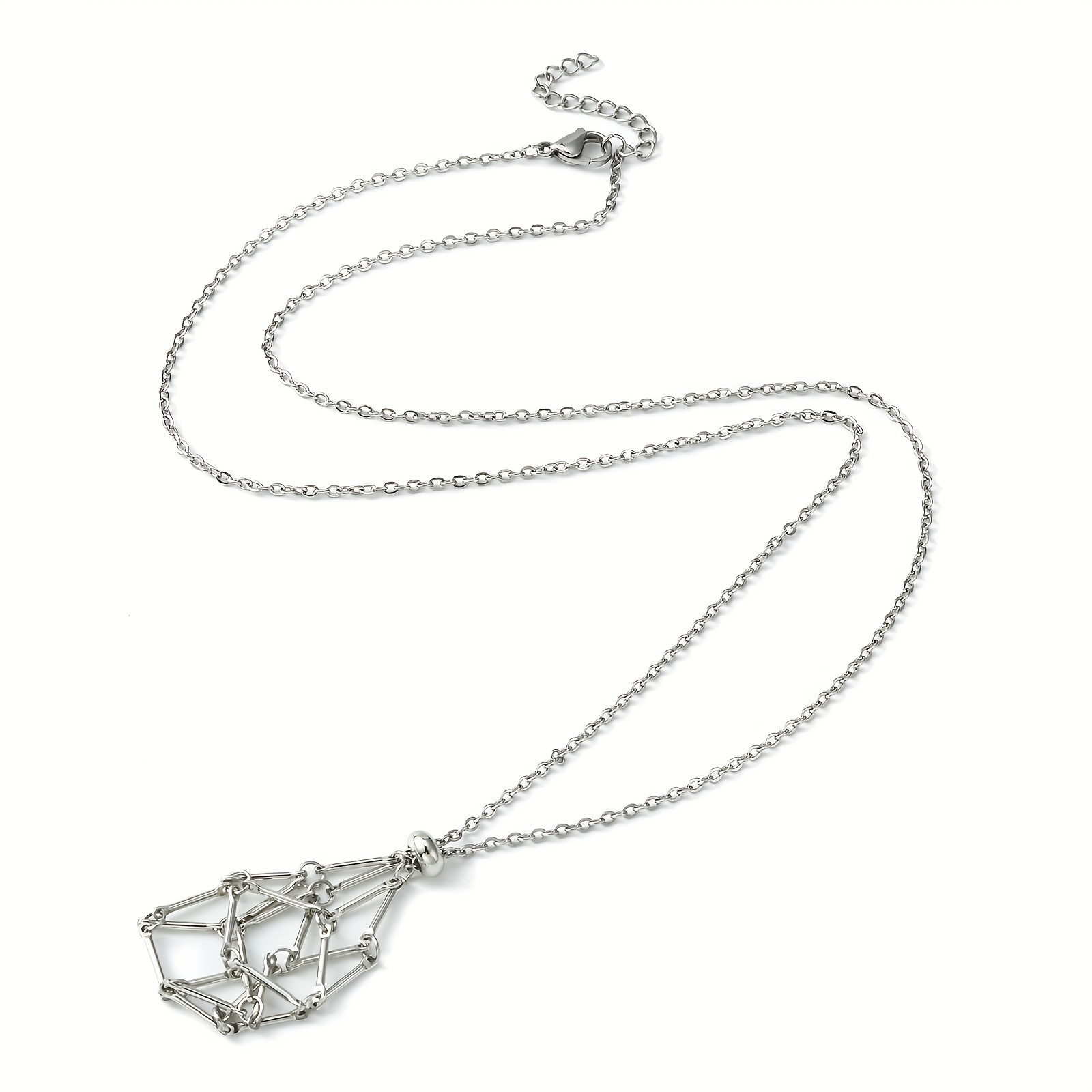 1pc 304 Stainless Steel Macrame Pouch Braided Gemstone Holder, Adjustable Pendant Necklace Making, With Curb Chains & Clasp, Valentine's Day Style, 23-3/4 Inch(60.5cm)