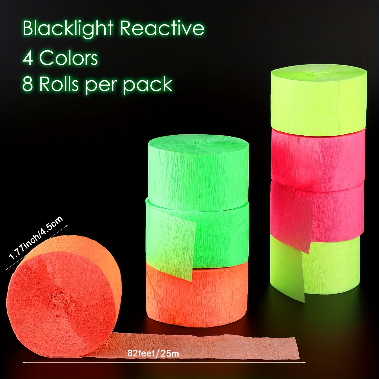Blacklight Party Streamers Decor Glow Crepe Paper UV Reactive