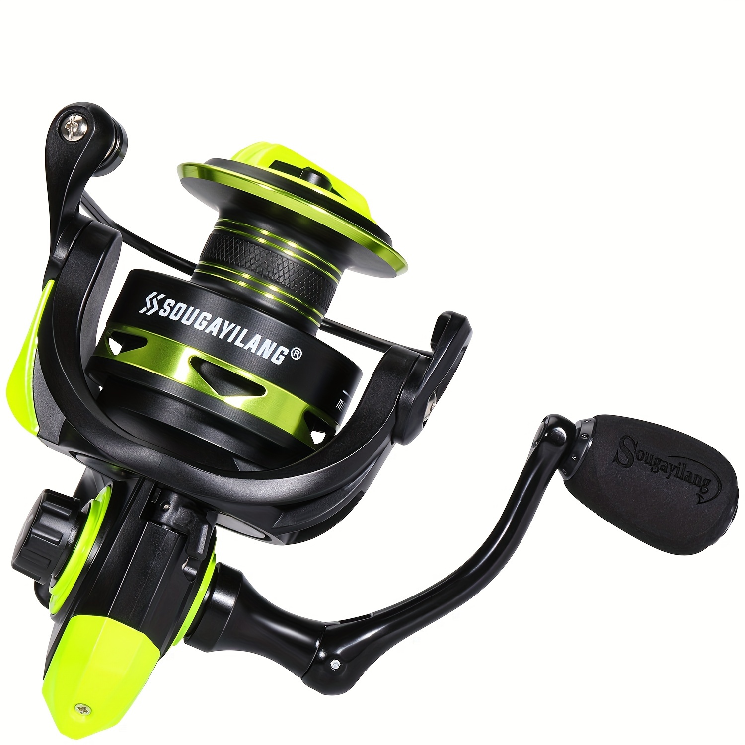 Sougayilang Spinning Fishing Reel 5.2:1 with EVA Handle Aluminum Spool  Joran Pancing For Bass Dark Yellow Reel