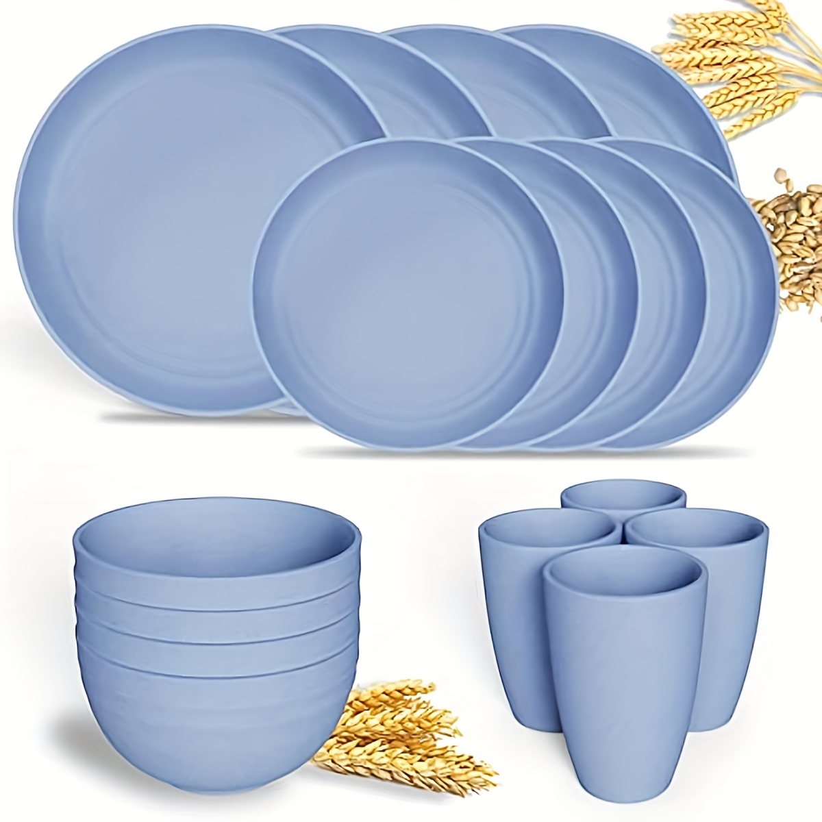 FOODLE Juego de vajilla de paja de trigo para 6 – Platos de camping ligeros  e irrompibles – Apto para microondas y lavavajillas – Perfecto para
