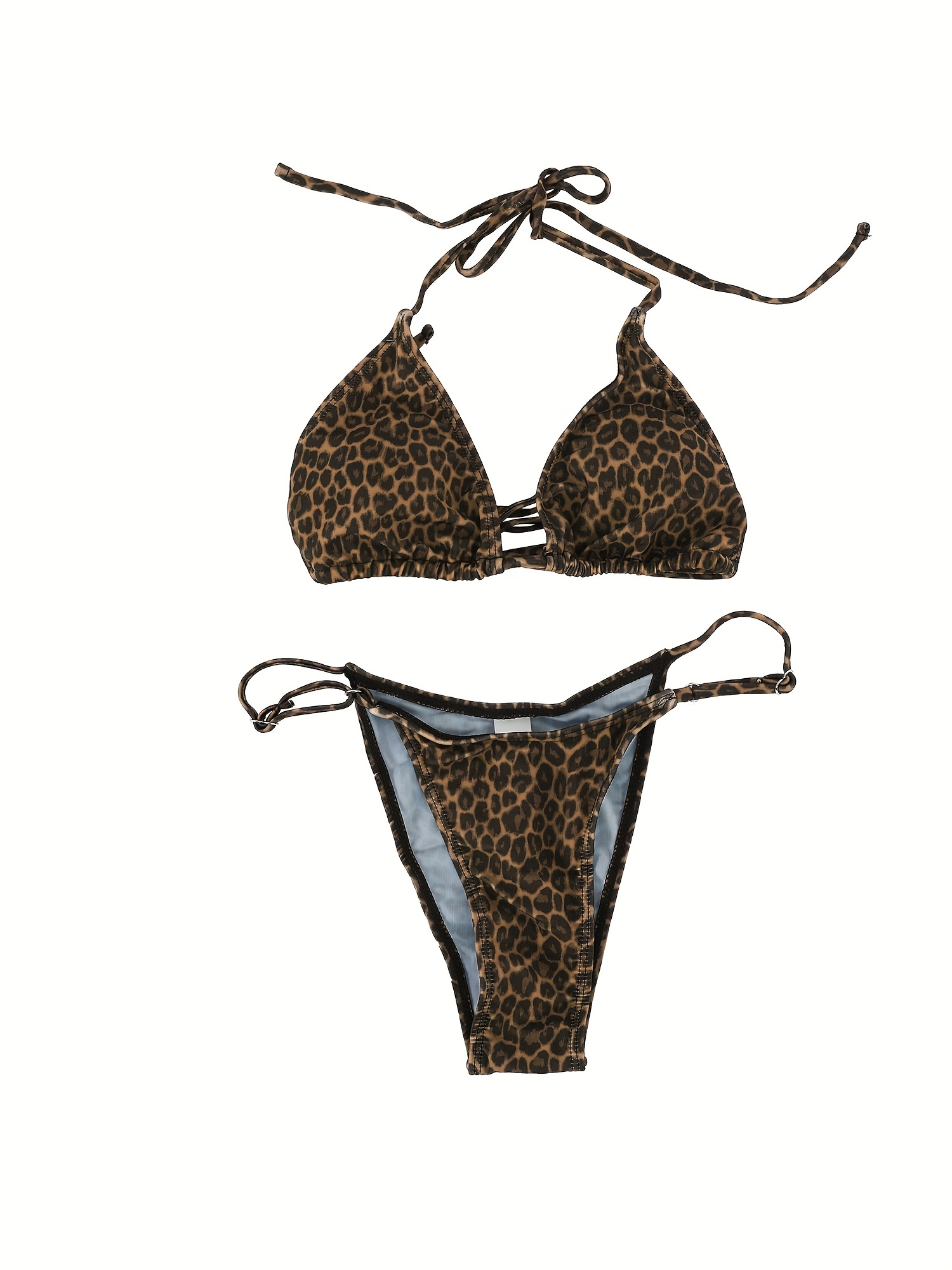 Pieces triangle bikini top and bottoms in leopard print