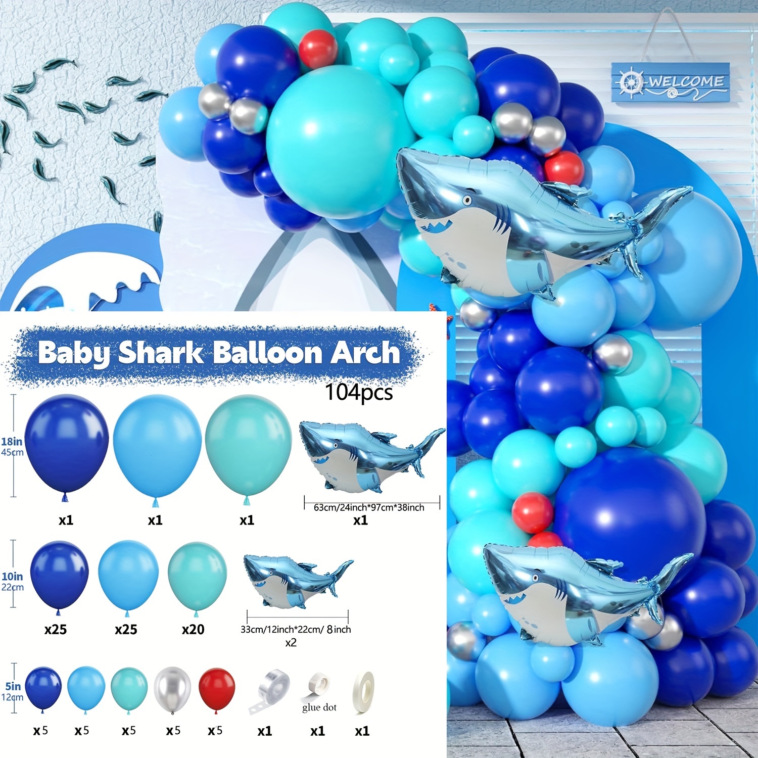 Shark Theme Birthday Party Balloon Arch Kit Ocean Sea Party - Temu