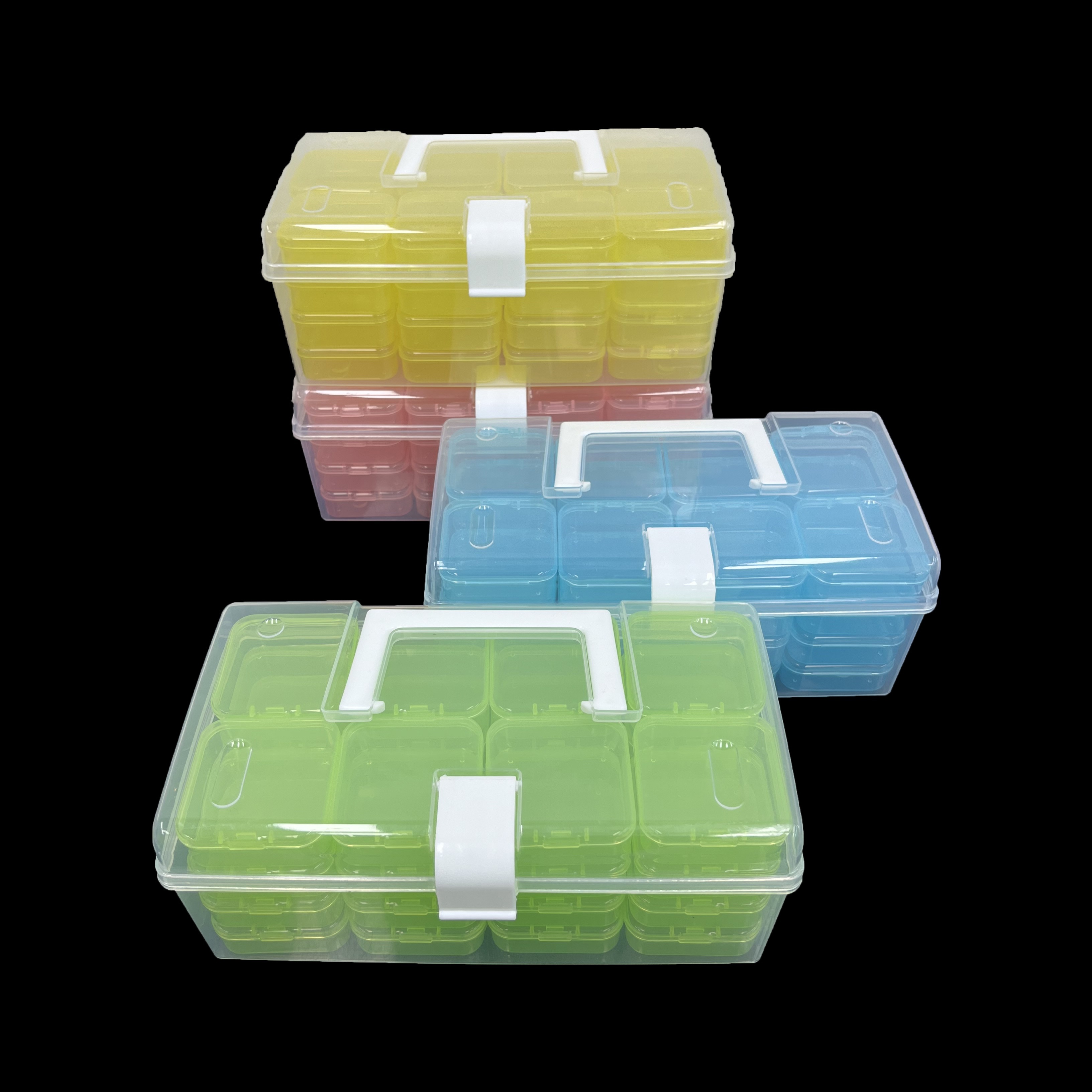 Caixa de arrumação empilhável - Recipientes de arrumação em plástico com  alça de transporte Caixa organizadora transparente para Arte & Artesanato,  Brinquedos, Acessórios de Costura : : Casa