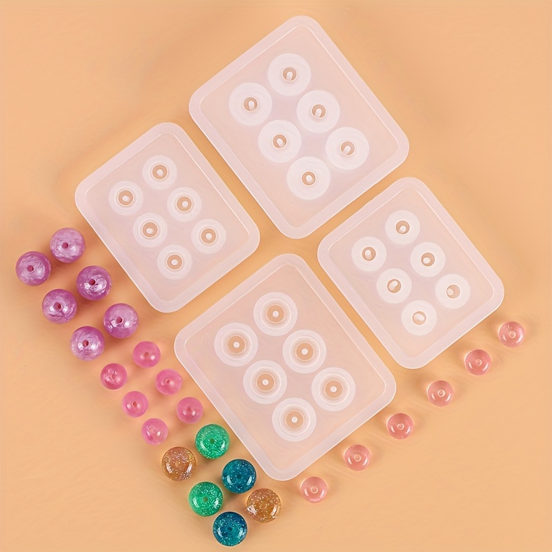 Ball Square Cube Beads Mold Bead with Hole Casting Resin Mold for Beads  Making Silicone Mould (4pcs with Hole)