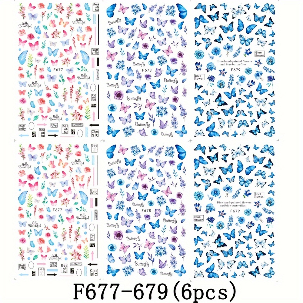 TEMU 6 Piezas, Pegatinas De Uñas Con Diseño De Mariposas De Primavera, Calcomanías De Diseño De Autoadhesivas Para La Decoración De Uñas, Suministros