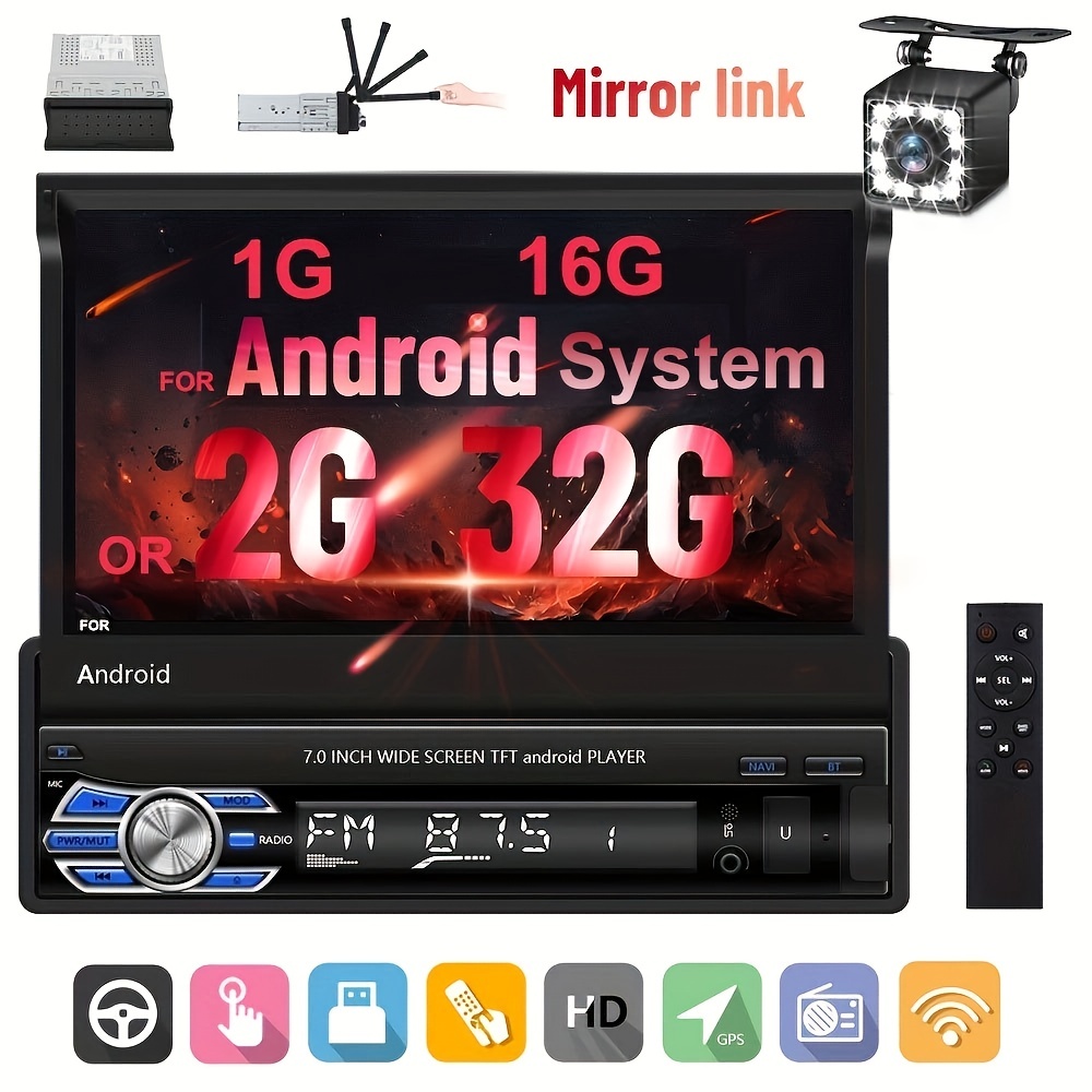 Android 2G+32G Radio de coche doble DIN, 9.7 '' 2.5D espejo de vidrio  templado súper grande pantalla táctil vertical GPS radio de coche con  cámara de
