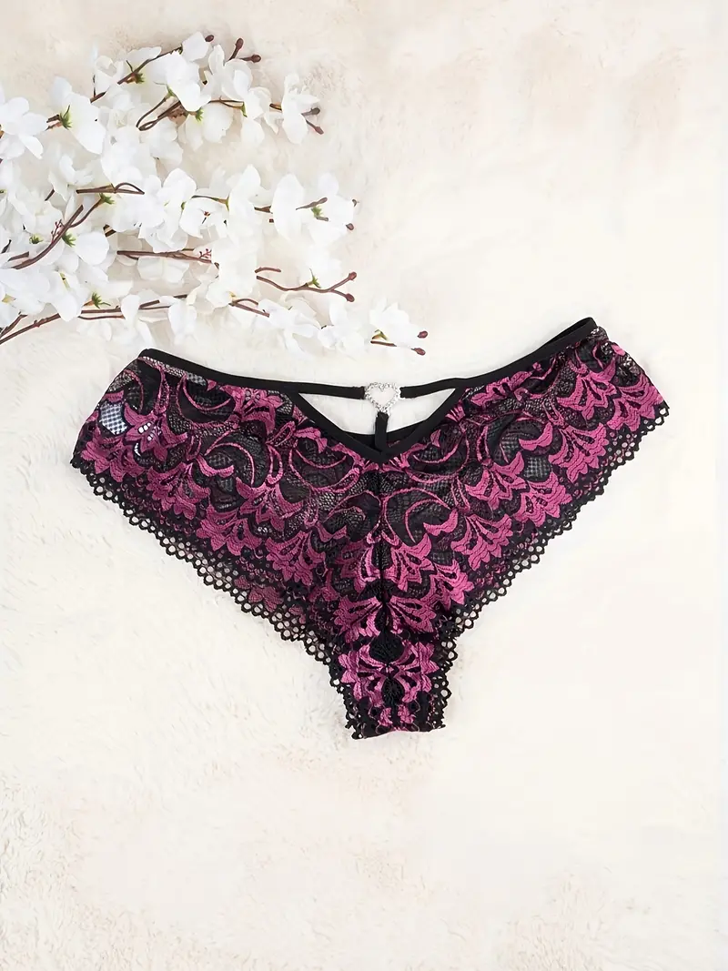 Plus Size Sexy Panty Women's Plus Floral Lace Rhinestone - Temu