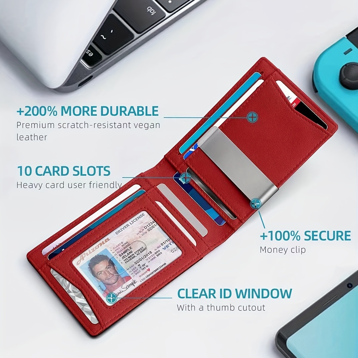 Men's Short Wallet RFID Blocking Airbag Tracker Money Clip