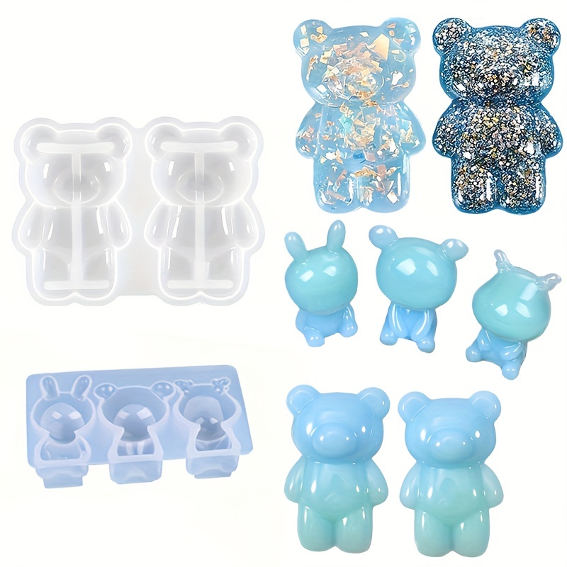 Gummy Worm & Gummy Bear 4pcs Silicone Candy Molds / 4 Droppers ~Set of 8  Lot Teddy Bear & Worm Shaped Food Grade for making Gummy Candy Chocolate  Ice