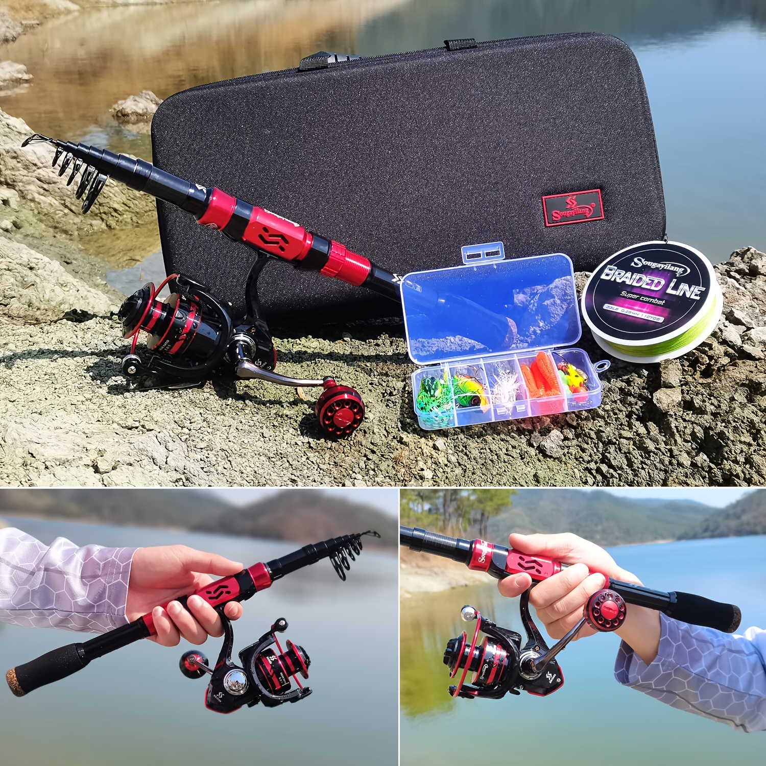 Sougayilang Fishing Rod And Reel Combos, Including Telescopic Fishing Pole,  12+1BB Spinning Reel, Fishing Lure Bait And Hook Accessories, Fishing Gear