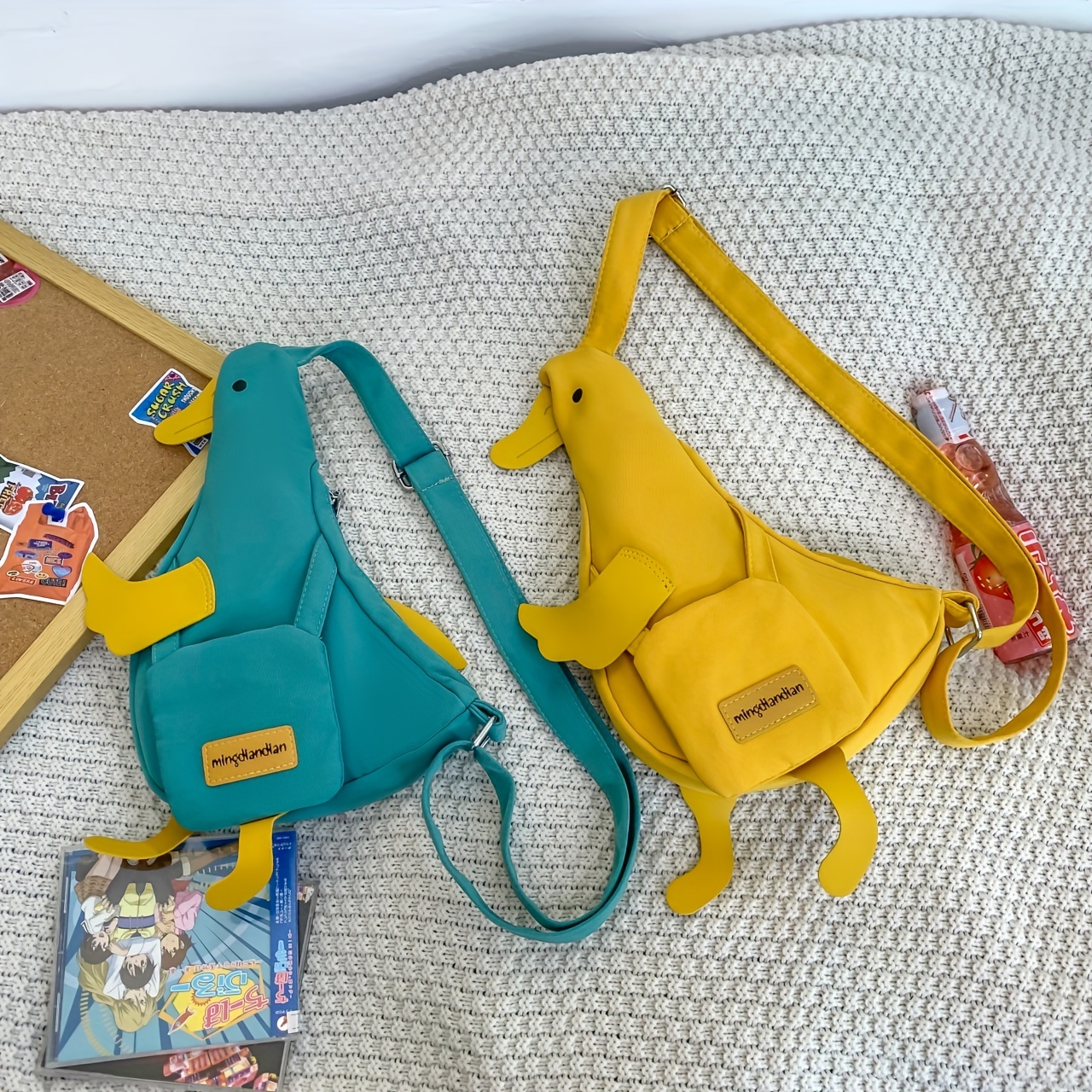 Funny Cartoon Duck Shoulder Bag Adjustable Strap Casual Bags Women Bags  Party Zipper Duck Shape Plush Bag Purse Duck Doll Toy Yellow