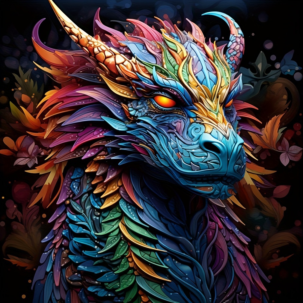 

1pc Large Size 40x40cm/15.7x15.7inch Without Frame Diy 5d Diamond Art Painting Colorful Dragon, Full Rhinestone Painting, Diamond Art Embroidery Kits, Handmade Home Room Office Wall Decor