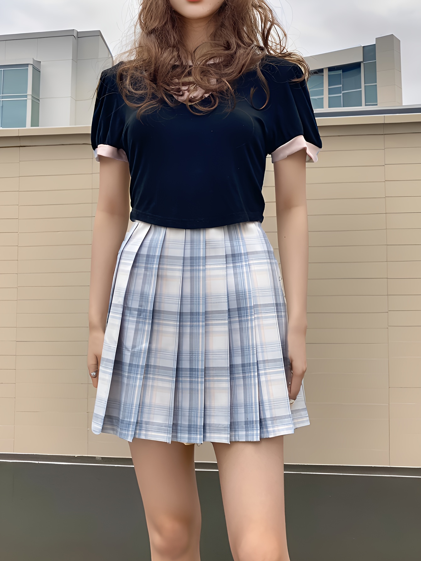 Plaid Print Pleated Skirt Cute Preppy Style Mini Jk Skirt - Temu