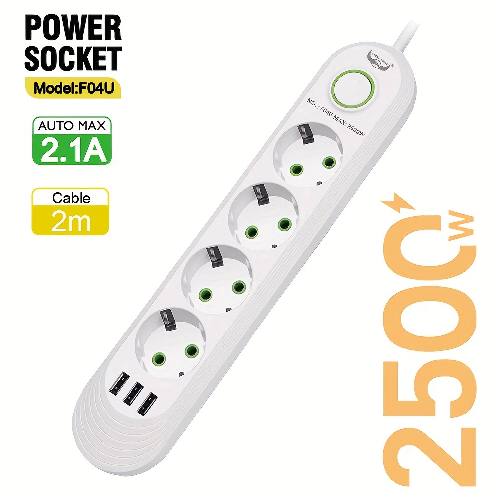 Eu Plug 3 Ac Outlet Power Strip Multiprise 1 Convert 3 Extension