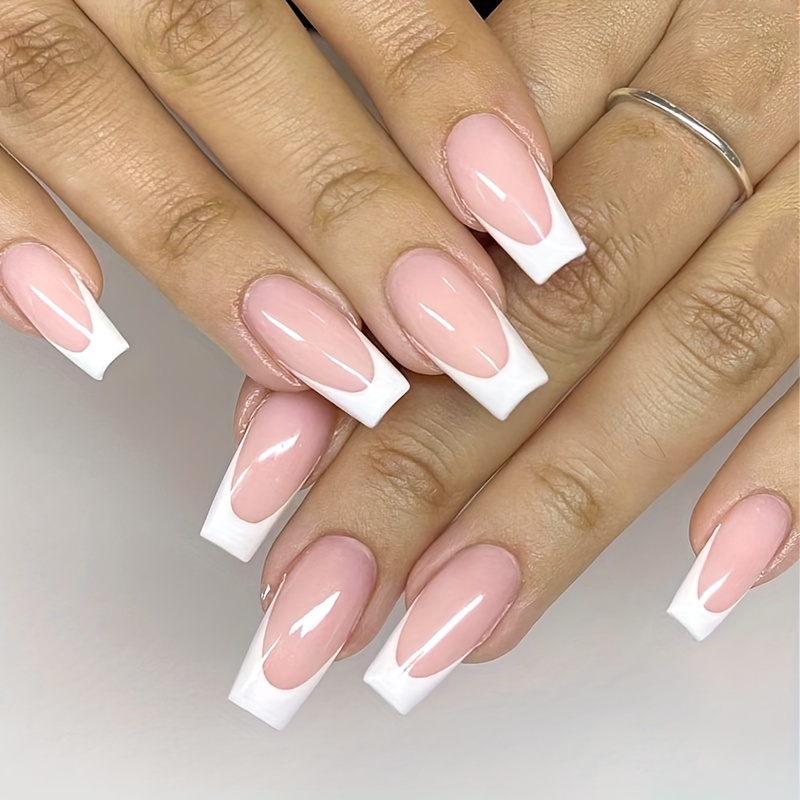 24pcs Ongles Faux Ballerine Nude Brillant Moyen Longue Temu