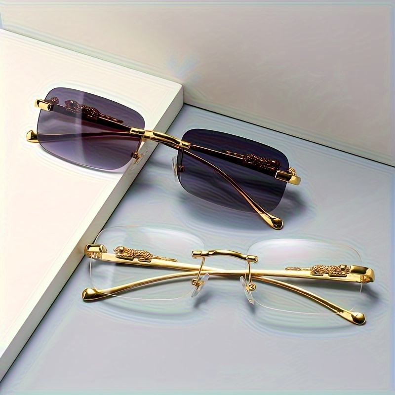 Retro Kleine schmale randlose Sonnenbrille Klare Brille Vintage Rechteck  Sonnenbrille für Frauen Männer