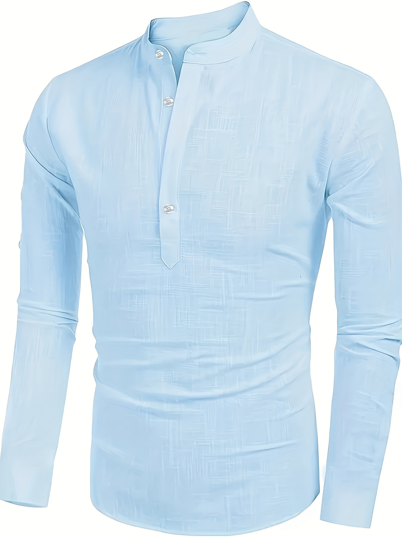 Mandarin collar shirt in linen blend - Sky Blue