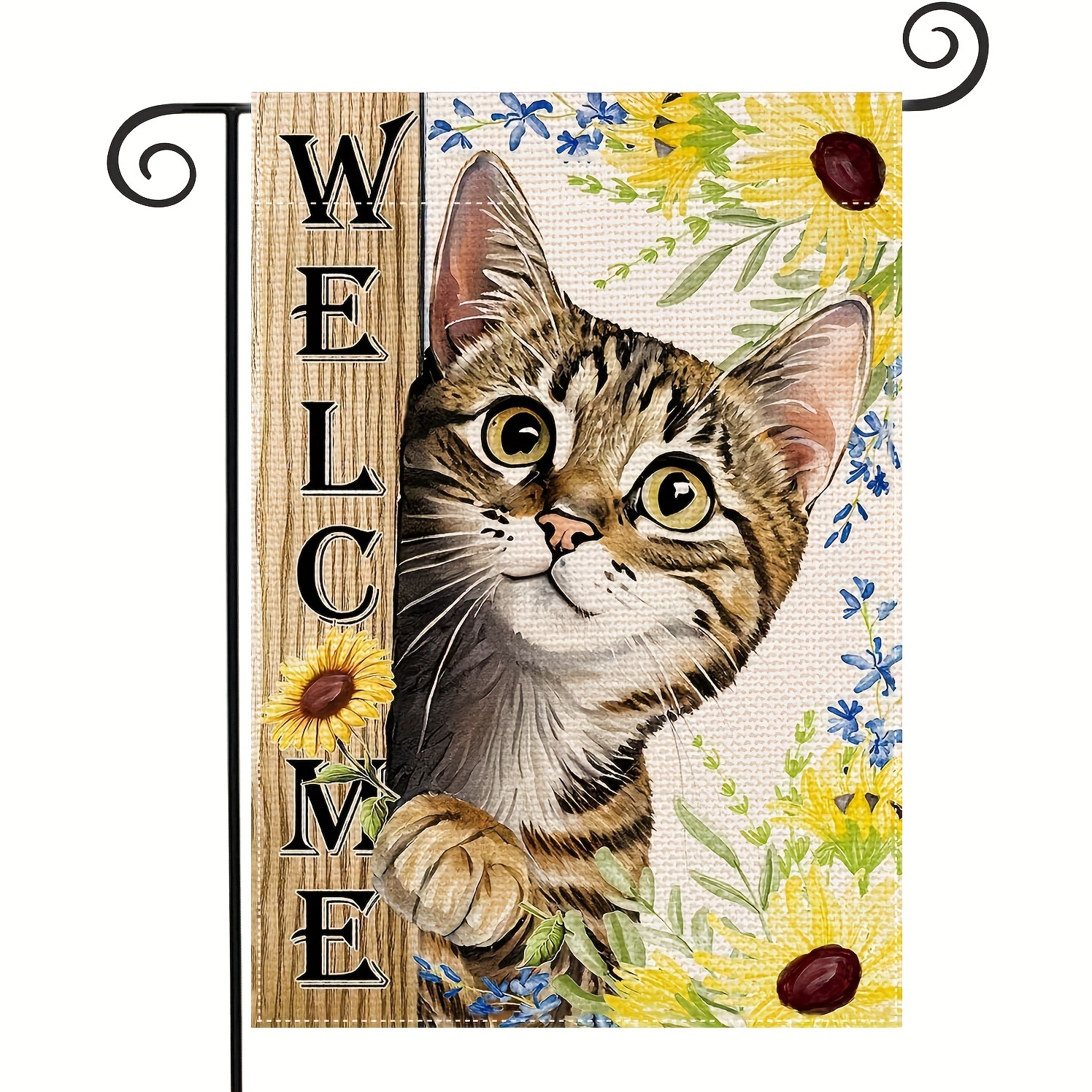 

1pc Cat Sunflower Welcome Garden Flag Double Sided Vertical Outside Yard Flag Farmhouse Burlap Welcome Holiday Spring Summer Fall Party Outdoor Decoration (no Metal Brace) 12x18 Inch