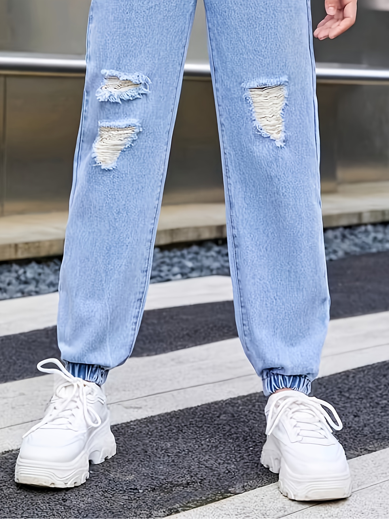 Everyday Girls Casual Ripped Jogger Jeans Elastic Waist Casual