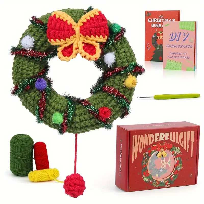 Crochet Kits For Beginners, Christmas Crochet Kits For Adults Beginners,  Complete Simple Christmas Wreath Craft Kit Crochet Starters Kit With  Step-by