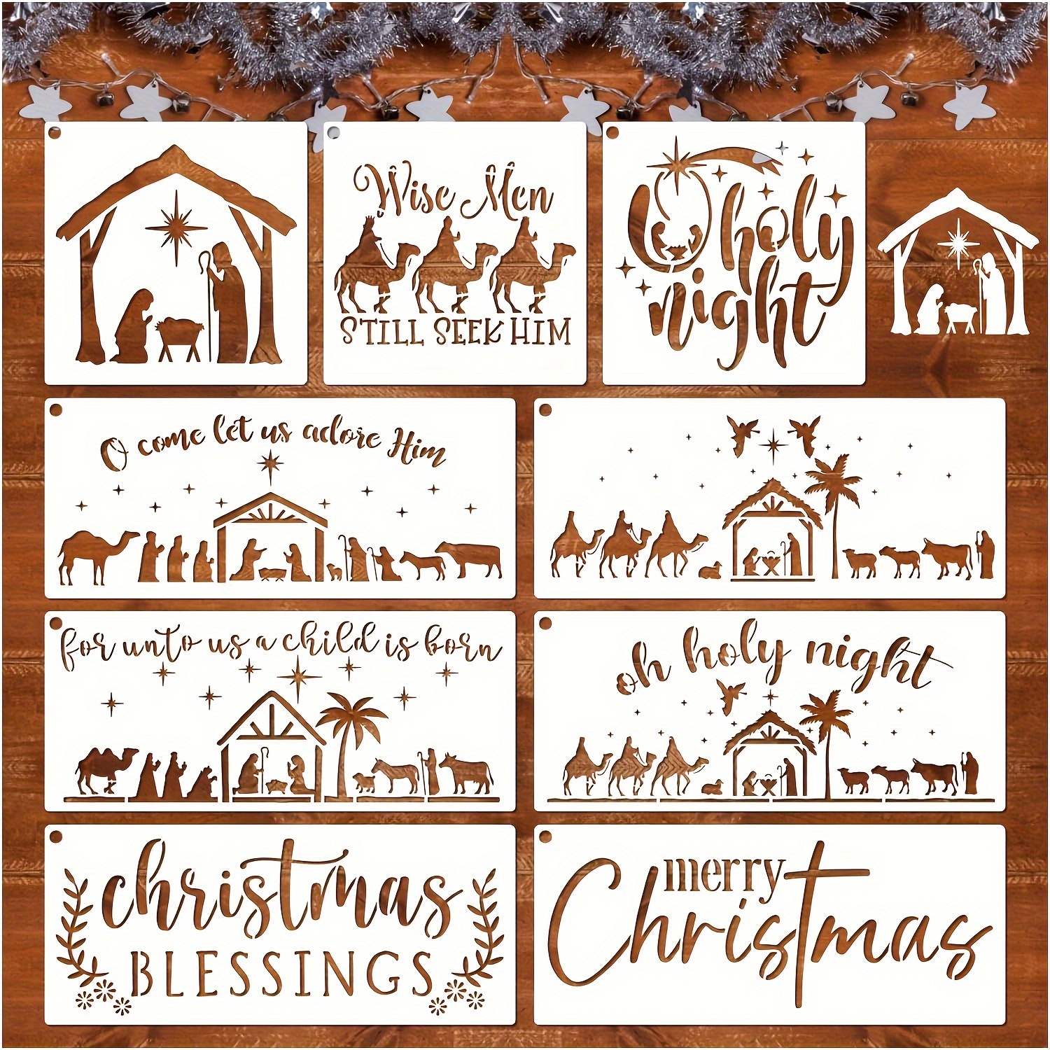 9PCS Christmas Stencils for Painting on Wood-Reusable Large Merry Grinchmas