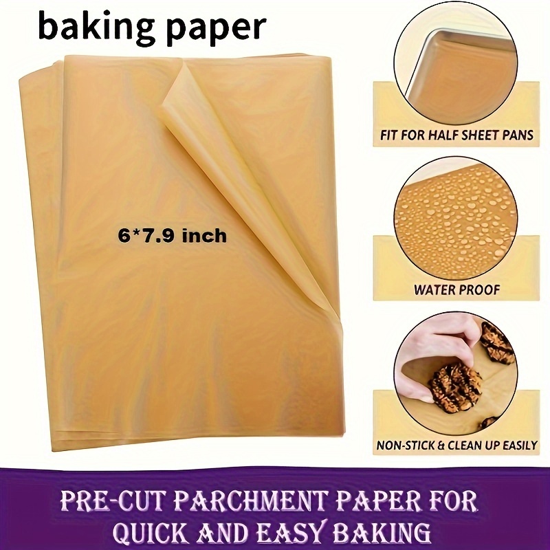 50/100pcs Parchment Paper Baking Sheets, Precut Non-Stick Parchment Paper  For Baking, Cooking, Grilling, Frying And Steaming - Unbleached, Kitchen Gad