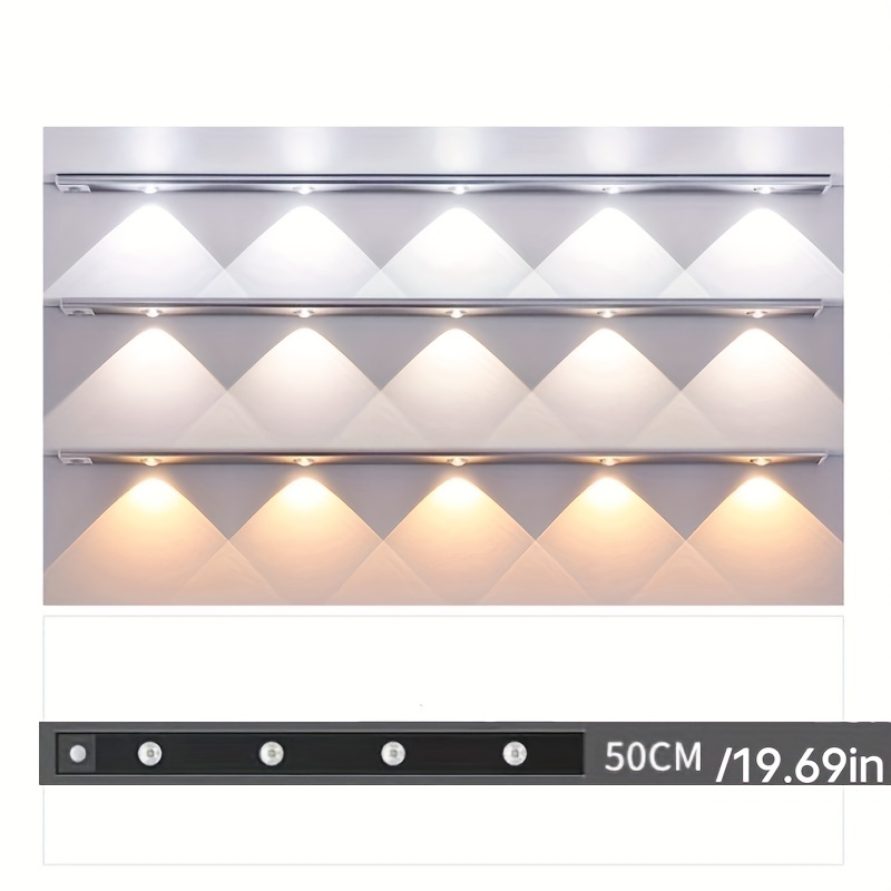 Luz LED para armario, 69 luces LED a pilas, luz con sensor de movimiento,  luz nocturna recargable debajo del gabinete, 4000 K para cocina, gabinete