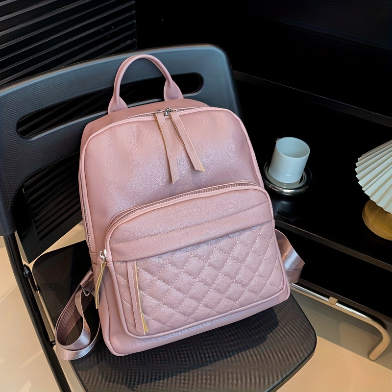 Argyle Quilted Backpack PU Leather Schoolbag Work & Travel